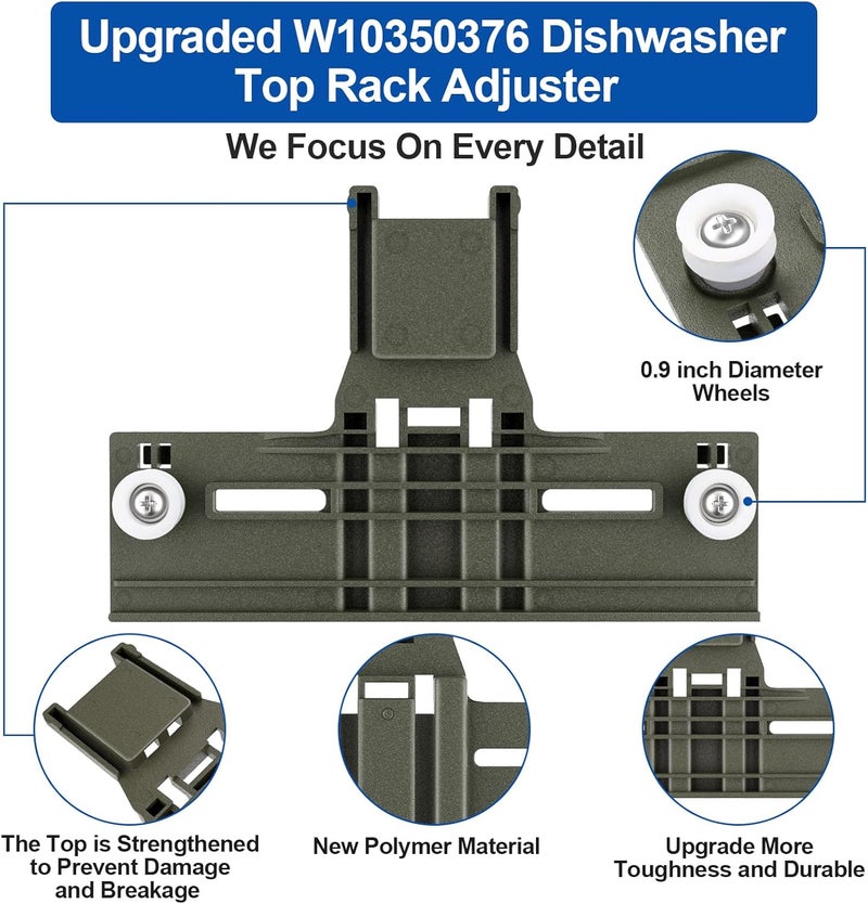 S-Union Upgraded W10350376 Dishwasher Top Rack Adjuster Parts For Whirlpool Kenmore W10195840 KUDS30IXSS4 Upper Rack Part,KUDS30FXSS5 Dishwasher Replacement Top Rack,For Kitchenaid Dishwasher Parts Upper Rack - Image 5